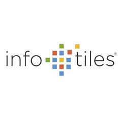 Wordmark ‘info.tiles’ in black lettering on a white background, featuring a central mosaic of small, colored squares