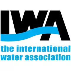 Logo of the International Water Association with IWA and a blue wave under the letters.