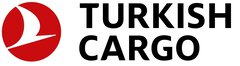 Turkish Cargo-Logo mit einem weißen Vogel in einem roten Kreis neben dem fetten schwarzen Text TURKISH CARGO.