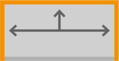 Graues Kästchen mit einem nach links und rechts zeigenden Doppelpfeil und einem einzelnen nach oben zeigenden Pfeil in der Mitte, mit orangenem Rahmen an drei Seiten.