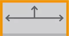 Grey box with a double arrow pointing left and right and a single arrow pointing upwards in the middle, with an orange frame on three sides.