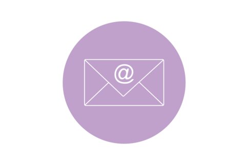 Symbol of an envelope with an “@” symbol on a purple circle.