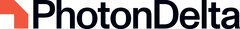 Logo for PhotonDelta. Next to the black text is a red strip of color folded over the corner.