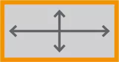 Grey box with a cross of four arrows with four points in each direction, surrounded by an orange border.