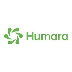 Grüner Schriftzug „Humara“ mit grüner Blume davor auf weißem Hintergrund.