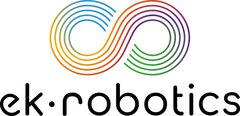 Logo with a colorful infinity symbol above the text “ek robotics” in black lowercase letters.