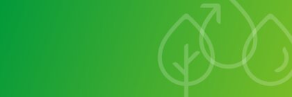 A banner image featuring a green colour gradient and three interlocking icons: a plant leaf, a drop of water, and an circle arrow between them.