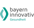 Logo of “bayern innovativ Gesundheit” with stylized blue-green and grey elements.