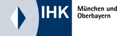 Logo in blue-grey design with diamond shape and the text IHK in bold, white letters.