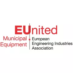 EUnited logo with a thin vertical dividing line. On the left is “Municipal Equipment” in red, on the right is “European Engineering Industries Association”.