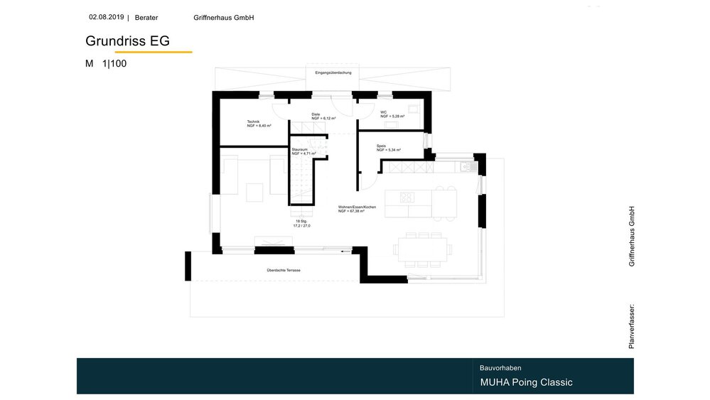 Grundriss Erdgeschoss Musterhaus von Griffnerhaus GmbH