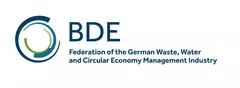 BDE logo with concentric circle design next to the subtitle “Federation of the German Waste, Water and Cicular Economy Management Industry”.