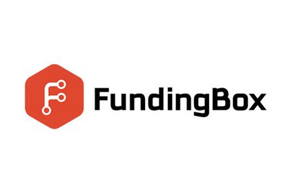 Logo of FundingBox with a stylized F in conductor track optics in a red hexagon.