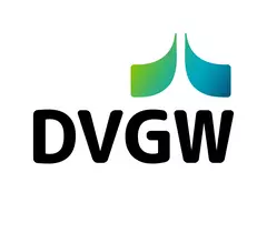 Logo of the DVGW with stylized green and blue shapes above the letters.