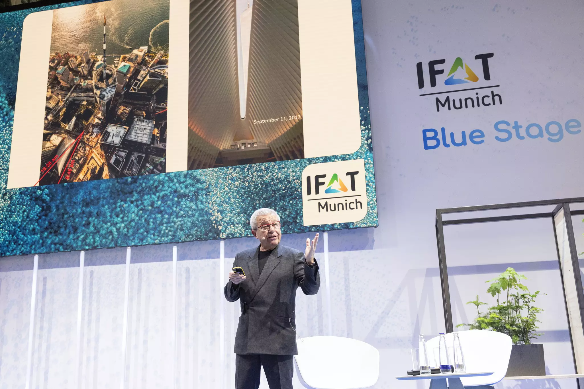 Star architect Daniel Liebeskind on the Blue Stage at IFAT Munich