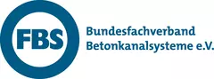 Logo of the FBS in a bold blue circle. Next to it is “Bundesfachverband Betonkanalsysteme e.V.”.