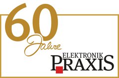 “60 Years Elektronik Praxis” anniversary logo in gold, black, and red