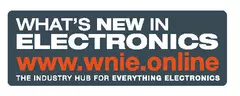 Logo mit dem Text „WHAT’S NEW IN ELECTRONICS“, „THE INDUSTRY HUB FOR EVERYTHING ELECTRONICS“ und der Website „www.wnie.online“ auf dunklem Hintergrund.