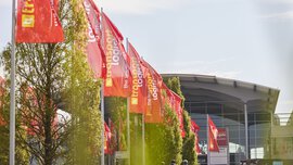 Flags of transport logistic at the trade fair lake