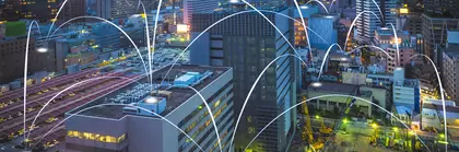 Futuristic electromagnetic signals on buildings