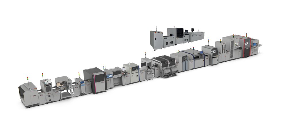 Darstellung einer kompletten Future Packaging Produktionslinie mit SMT- und Testsystemen, entwickelt vom Fraunhofer IZM