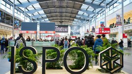 In the picture, you can see the ISPO logo at a trade fair.