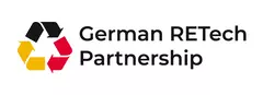 Logo of the German RETech Partnership with a recycling symbol in black, red and yellow next to the text.