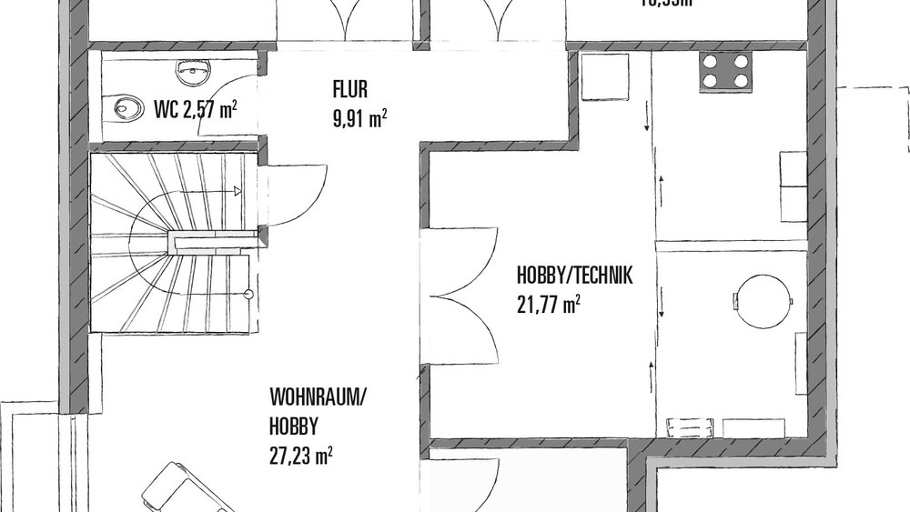Grundriss Untergeschoss Musterhaus CLARON von KAMPA GmbH 