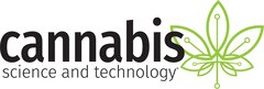 Logo with the text ‘cannabis’ and ‘science and technology’ in black letters and with a stylised cannabis leaf next to it.