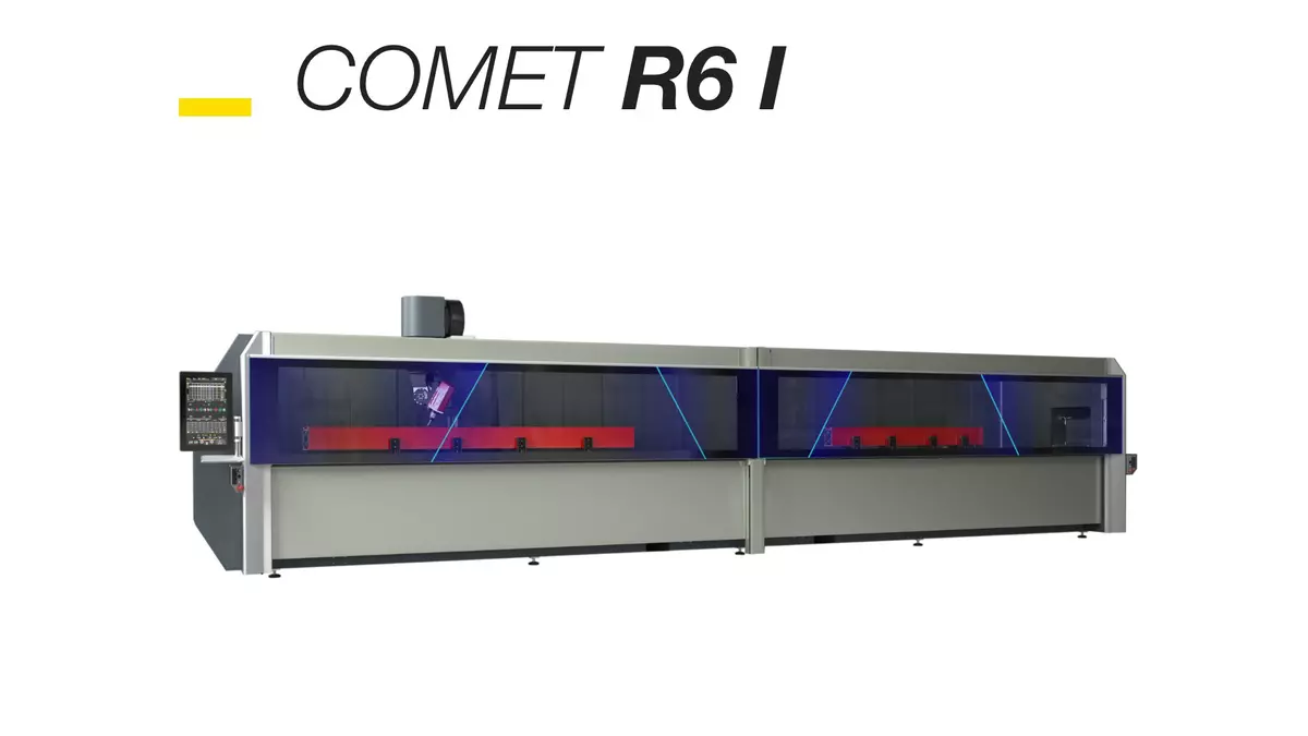 Bearbeitungszentrum mit 5 CNC-Achsen für die Bearbeitung von Stäben oder Werkstücken aus Aluminium, PVC und Leichtmetalllegierungen im Allgemeinen und aus Stahl.