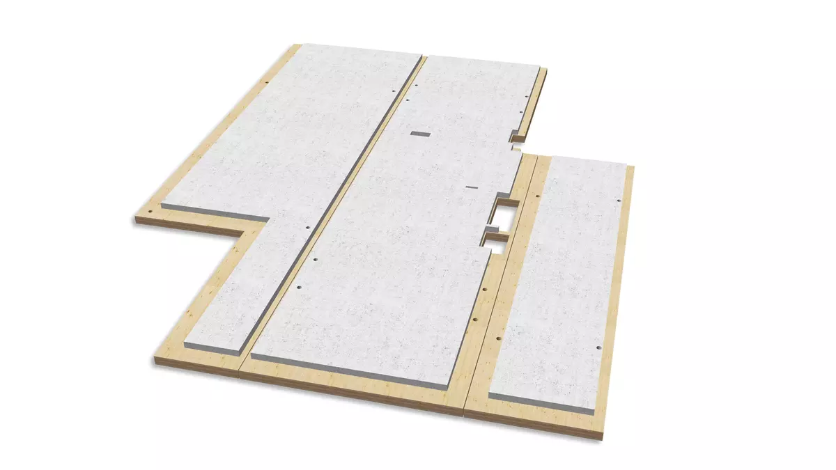 Prefabricated timber-concrete composite floor consisting of MM crosslam CLT and a concrete topping layer